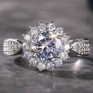 💥925 SILVER MOISSANITE SUN FLOWER WEDDING/ENGAGEMENT RING WOMEN, K754